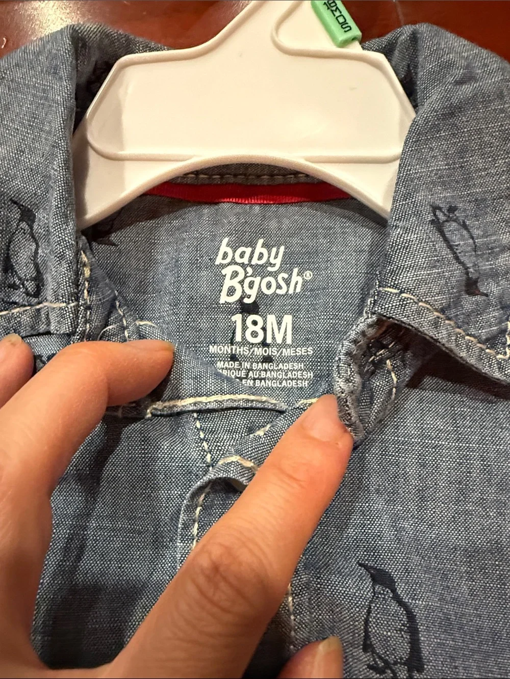 OshKosh B'gosh Denim-Look Penguin Button Front Long Sleeve Bodysuit - Blue